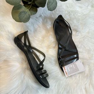 Crocs Isabella Flat Smoke Grey Black Womens 8 NEW Sandal Strappy